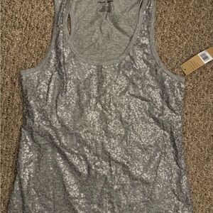 DKNY Silver Sequin Scoop Neck Tank